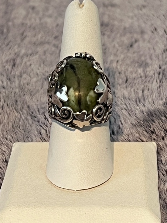 None Jewelry - Vintage Sterling Silver Irish Connemara Marble Shamrock Ring Size 8